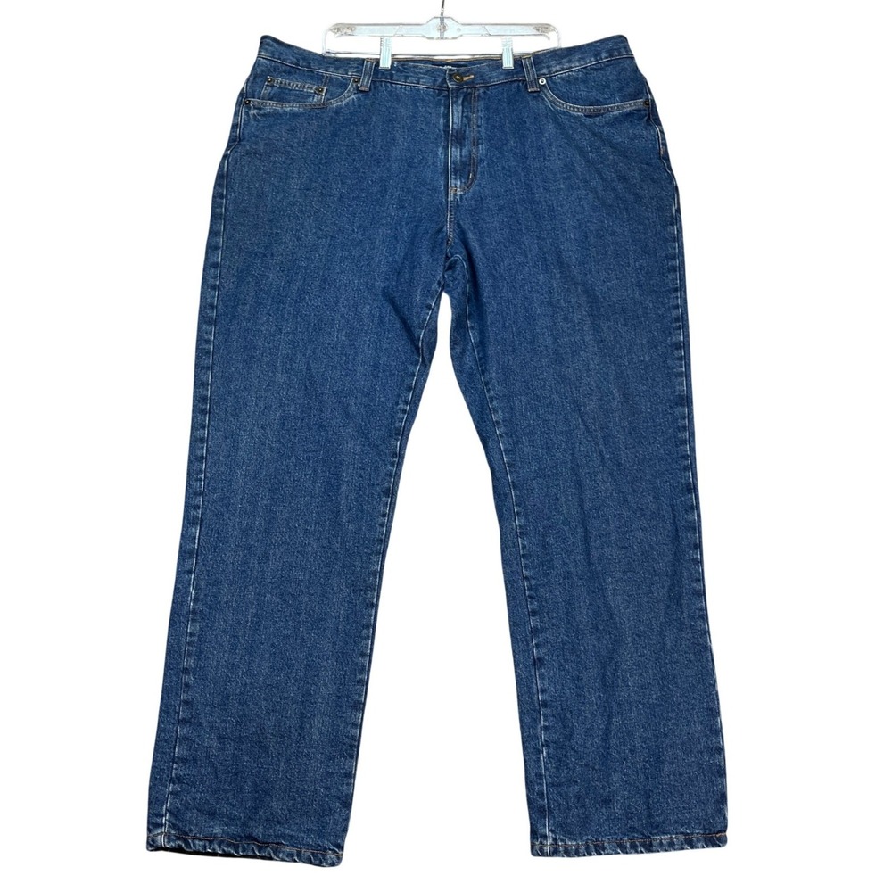Croft Barrow‎ Jeans Mens 46x34 Medium Wash Straight Leg Flat Front Flannel Lined